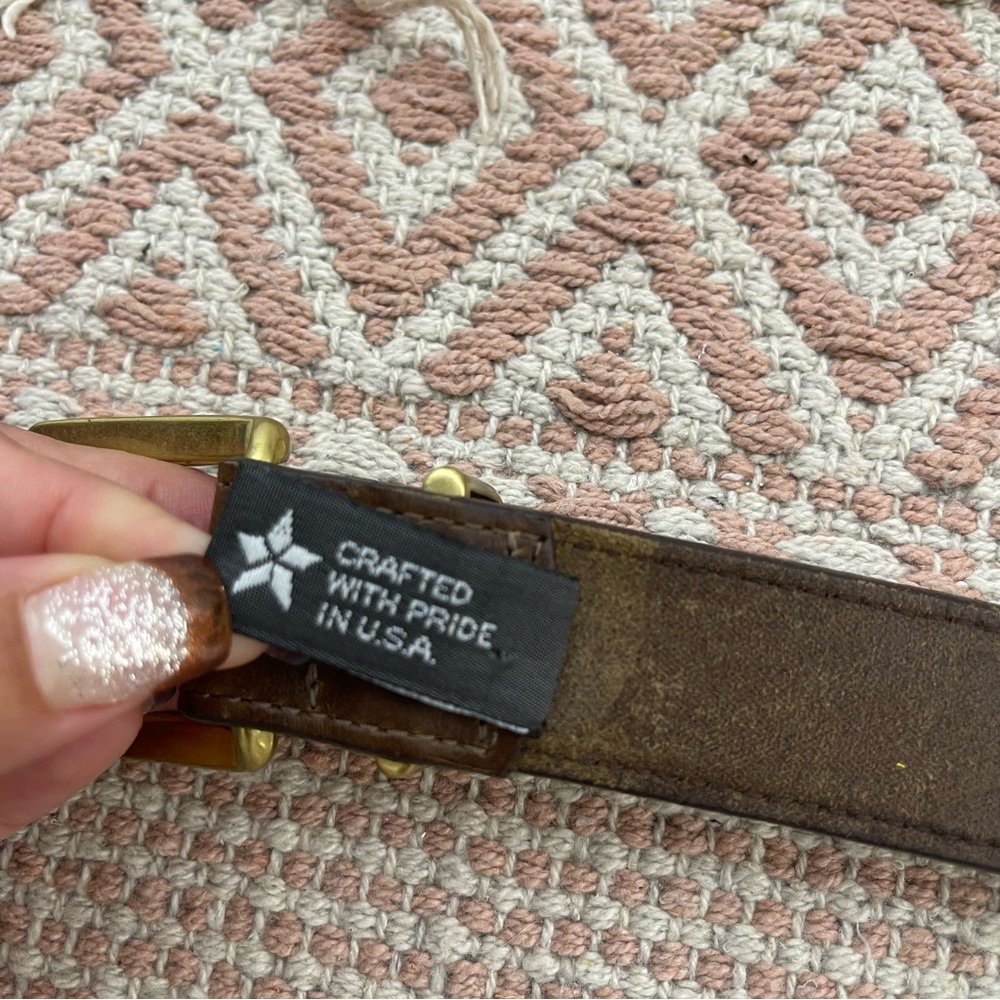 Vintage Brown Leather Belt with Brass Buckle - Picture 10 of 15